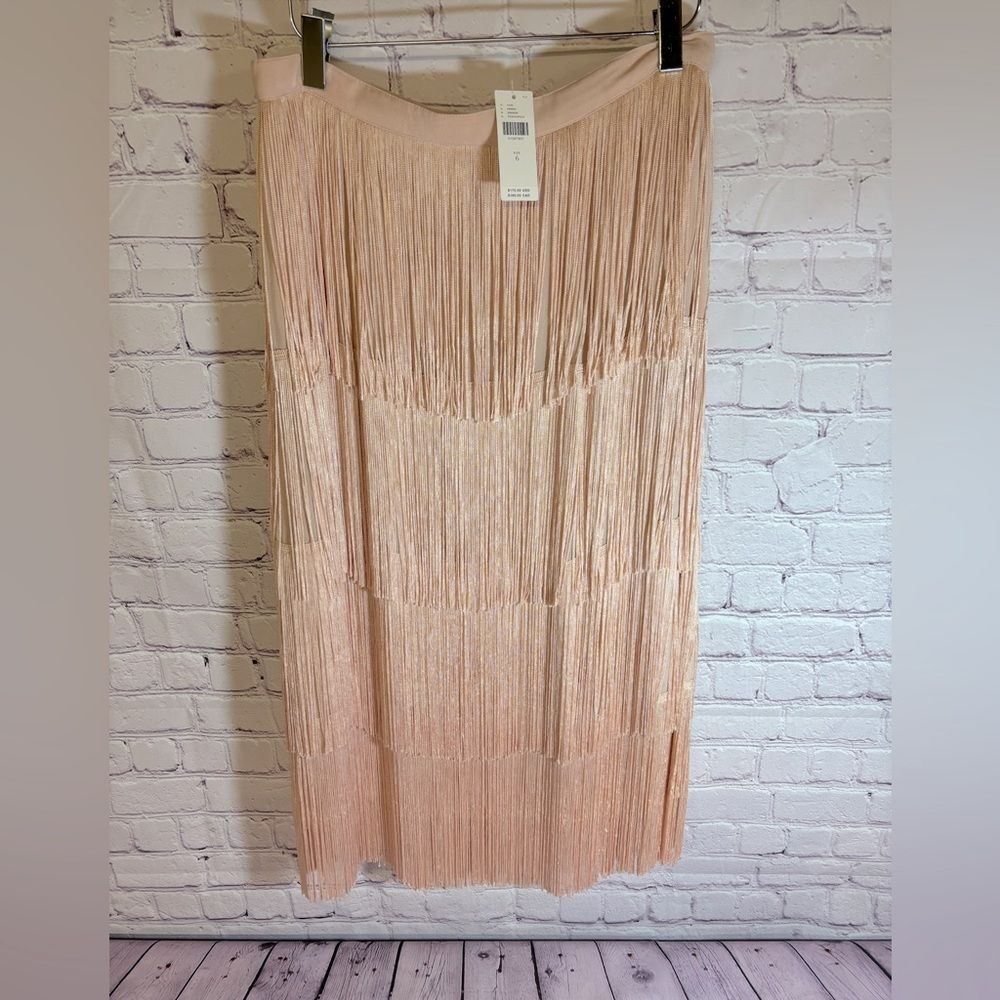 NWT Anthropologie Maeve Womens Peach Velma Fringe Back Zip Midi Skirt Size 6